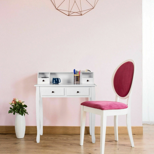 Costway Writing Desk Mission White Home Office Computer Desk 4 Drawer White