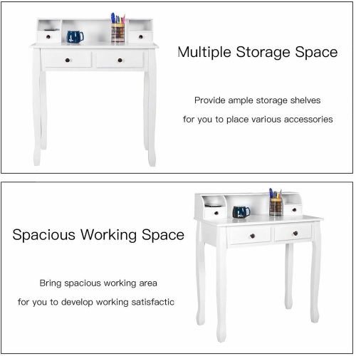 Costway Writing Desk Mission White Home Office Computer Desk 4 Drawer White