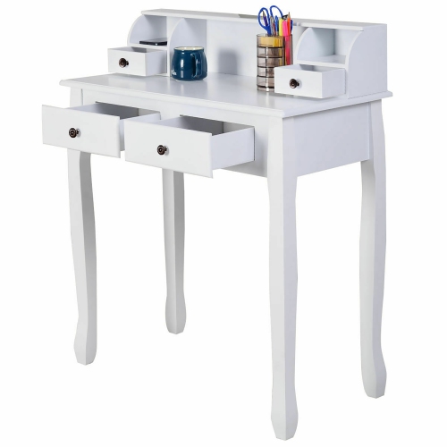 Costway Writing Desk Mission White Home Office Computer Desk 4 Drawer White