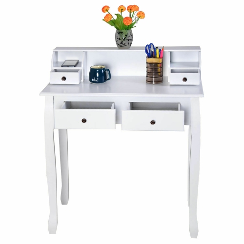 Costway Writing Desk Mission White Home Office Computer Desk 4 Drawer White
