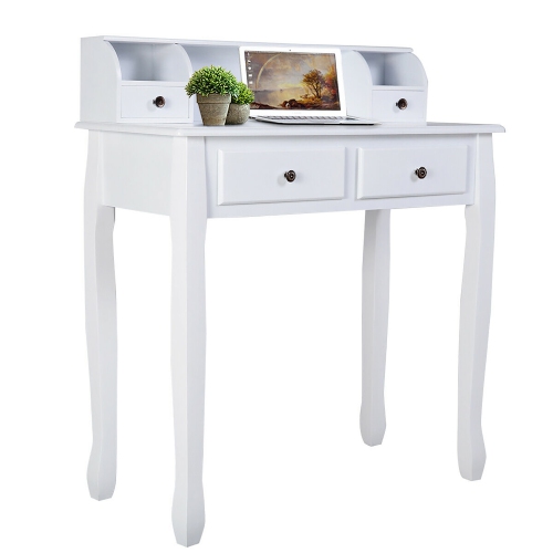 Costway Writing Desk Mission White Home Office Computer Desk 4 Drawer White