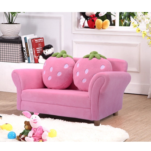 Costway Kids Sofa Strawberry Armrest Chair Lounge Couch w/ 2 Pillow Child Toddler Pink