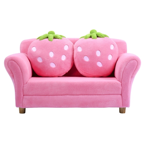 Costway Kids Sofa Strawberry Armrest Chair Lounge Couch w/ 2 Pillow Child Toddler Pink