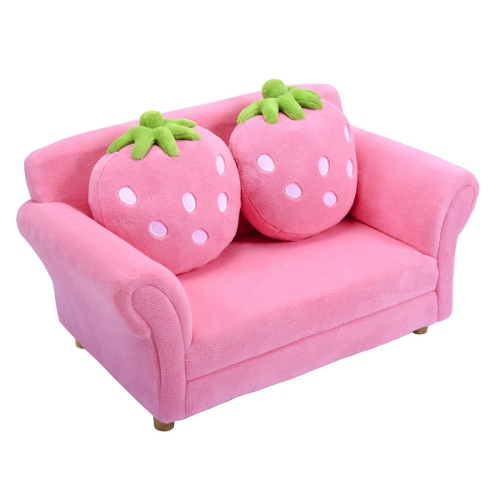 Costway Kids Sofa Strawberry Armrest Chair Lounge Couch w/ 2 Pillow Child Toddler Pink