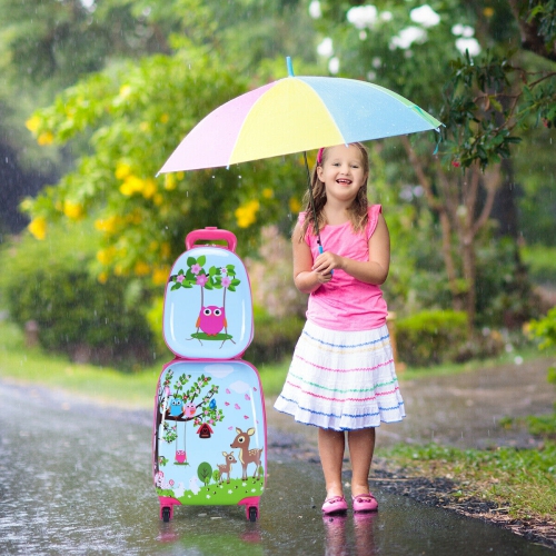 Costway 2Pc 12'' 16'' Kids Luggage Set Suitcase Backpack School Travel Trolley ABS pink\pink&light green\dark blue\light