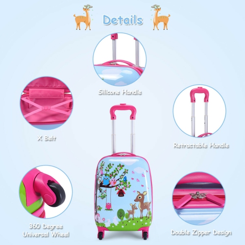 Costway 2Pc 12'' 16'' Kids Luggage Set Suitcase Backpack School Travel Trolley ABS pink\pink&light green\dark blue\light