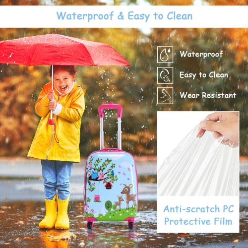 Costway 2Pc 12'' 16'' Kids Luggage Set Suitcase Backpack School Travel Trolley ABS pink\pink&light green\dark blue\light