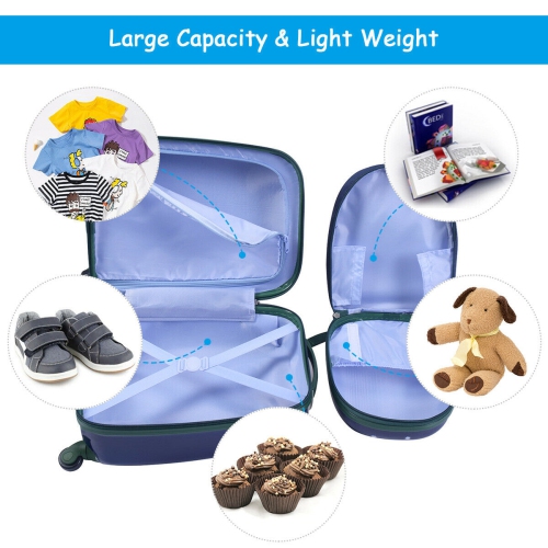 Costway 2Pc 12'' 16'' Kids Luggage Set Suitcase Backpack School Travel Trolley ABS pink\pink&light green\dark blue\light