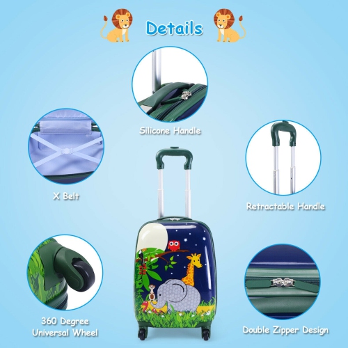 Costway 2Pc 12'' 16'' Kids Luggage Set Suitcase Backpack School Travel Trolley ABS pink\pink&light green\dark blue\light