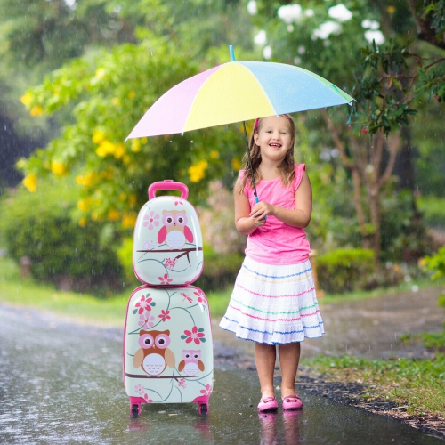 Costway 2Pc 12'' 16'' Kids Luggage Set Suitcase Backpack School Travel Trolley ABS pink\pink&light green\dark blue\light