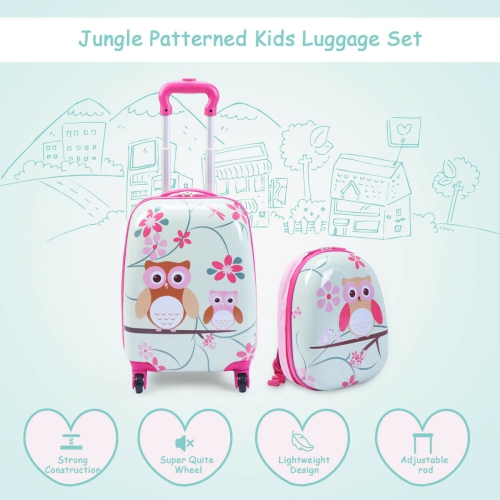 Costway 2Pc 12'' 16'' Kids Luggage Set Suitcase Backpack School Travel Trolley ABS pink\pink&light green\dark blue\light