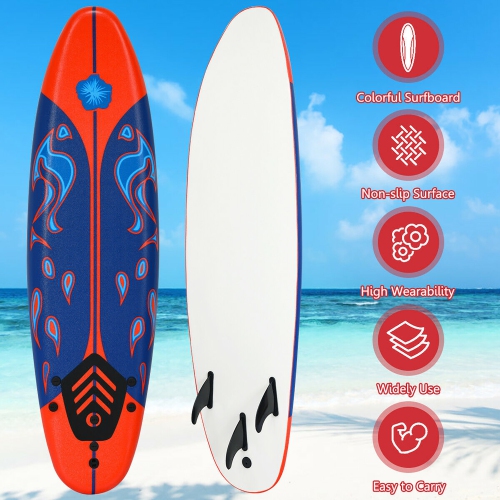 COSTWAY – Planche de Surf de 6’’ à 3 Dérives & Leash pour Enfants, Adultes