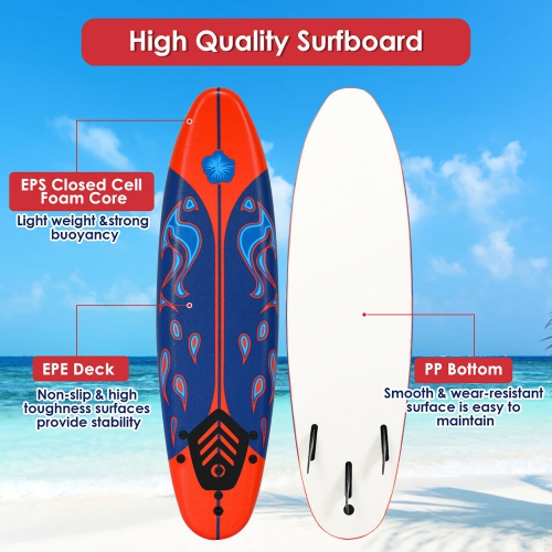 COSTWAY – Planche de Surf de 6’’ à 3 Dérives & Leash pour Enfants, Adultes