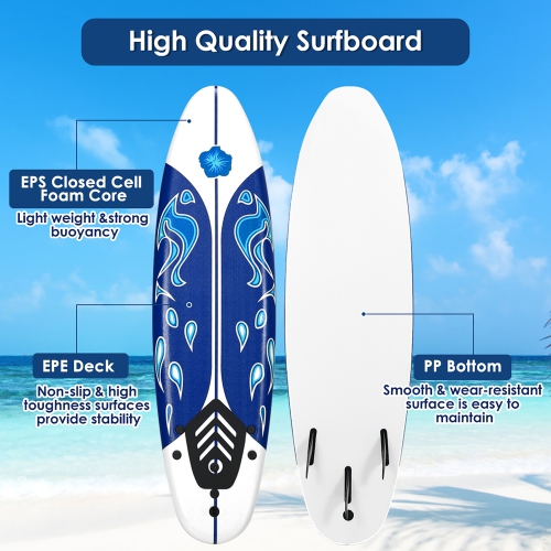 Costway 6' Surfboard Surf Foamie Boards Surfing Beach Ocean Body Boarding