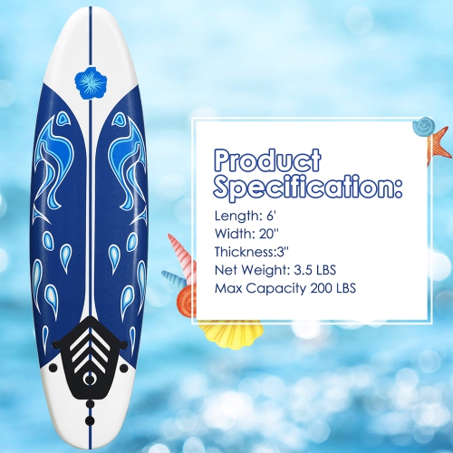 Costway 6' Surfboard Surf Foamie Boards Surfing Beach Ocean Body Boarding