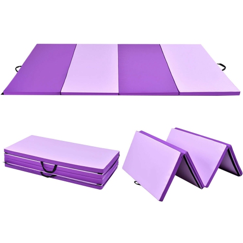 Tapis d’entraînement de gymnastique à panneau pliable épais de 4 x 8 x 2 po, violet/rose