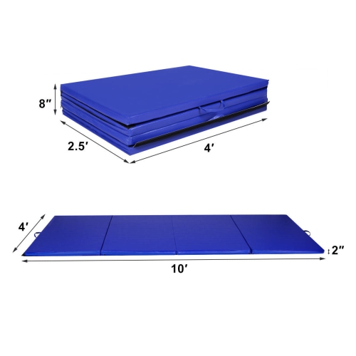 Tapis d'exercice pliant de 4 pi x 10 pi x 2 po Gymnastics Gymnastics Gymnastics Tapis de yoga bleu étirable de Costway