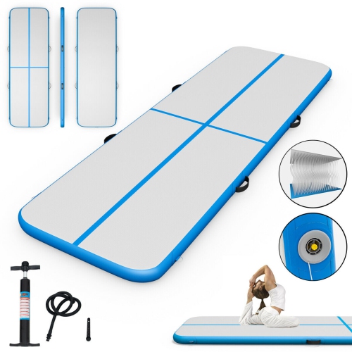 Goplus – Tapis de gymnastique gonflable de 10 pi, tapis de sol Air Track pompe à huîtres, bleu