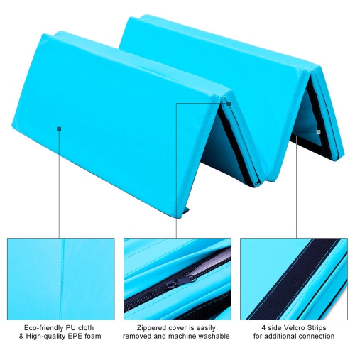 Costway 4'x6'x2" Gymnastics Mat PU Thick Folding Panel Gym Fitness Exercise Blue