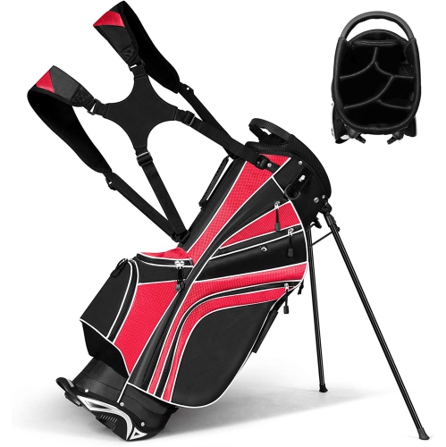 Club de chariot de golf avec pochettes de rangement en 6 sens avec séparateur de Costway, rouge