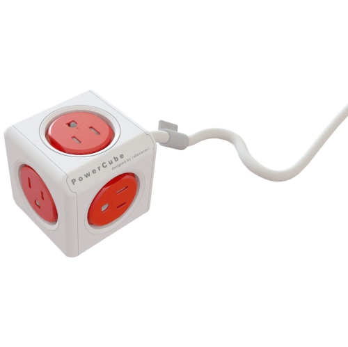 Allocacoc 4300USEXPC PowerCube Extended 5 Outlets 5-Feet Cord, Red-Retail Packaging