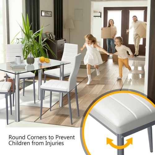 Costway 5pcs Dining Set Table & 4 Chairs Glass Metal Kitchen Breakfast Furniture