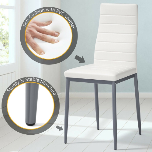 Costway 5pcs Dining Set Table & 4 Chairs Glass Metal Kitchen Breakfast Furniture