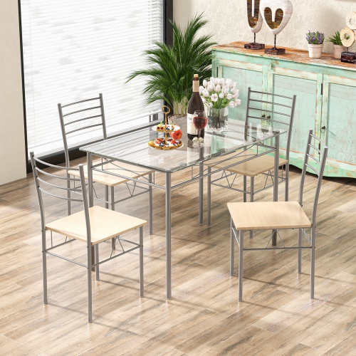 Costway 5 Piece Dining Set Table And 4 Chairs Glass Top Kitchen Breakfast Furniture