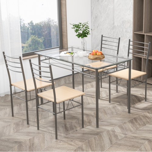 Costway 5 Piece Dining Set Table And 4 Chairs Glass Top Kitchen Breakfast Furniture