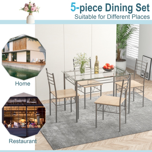 Costway 5 Piece Dining Set Table And 4 Chairs Glass Top Kitchen Breakfast Furniture