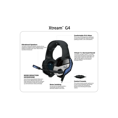 Adesso Xtream G4 Virtual 7.1 Surround Sound Gaming Headset | Vibration, Noise-Canceling Mic, LED Lights, USB Connection & Audio Equalizer | Immersive