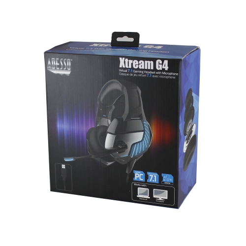 Adesso Xtream G4 Virtual 7.1 Surround Sound Gaming Headset | Vibration, Noise-Canceling Mic, LED Lights, USB Connection & Audio Equalizer | Immersive
