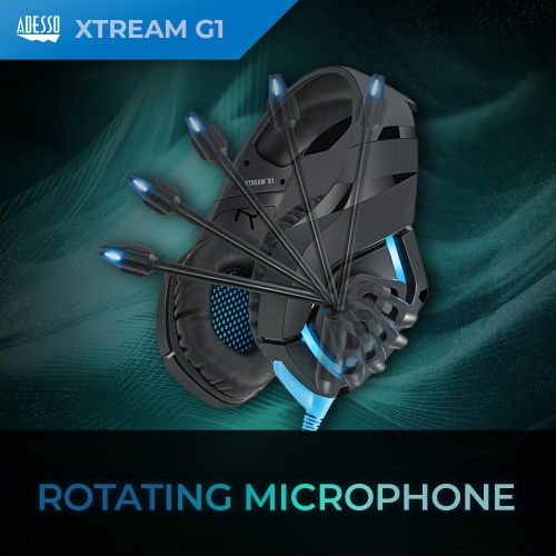 Adesso Xtream G1 Stereo Gaming Headset | 50mm Drivers, Noise-Canceling Mic, LED Lights, Volume Control | 3.5mm & USB | Compatible with PC, PS4, Xbox