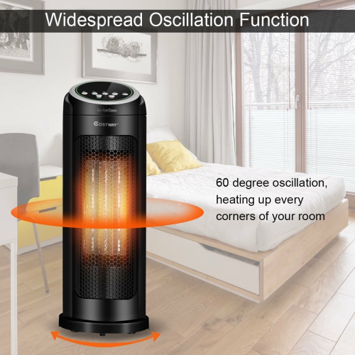 Costway Portable Oscillating PTC Ceramic Space Heater 1500W LED 12H Timer Remote Control