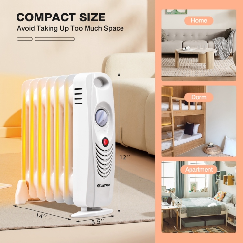 Costway 700 W Portable Mini Electric Oil Filled Radiator Heater 7-Fin Thermostat Home