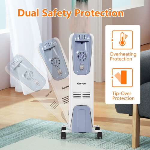 Costway 1500W Electric Oil Filled Radiator Space Heater 7-Fin Thermostat Room Radiant