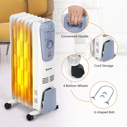Costway 1500W Electric Oil Filled Radiator Space Heater 7-Fin Thermostat Room Radiant
