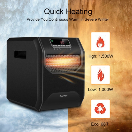 Costway 1500W Portable Electric Space Heater 12H Timer LED Remote Control