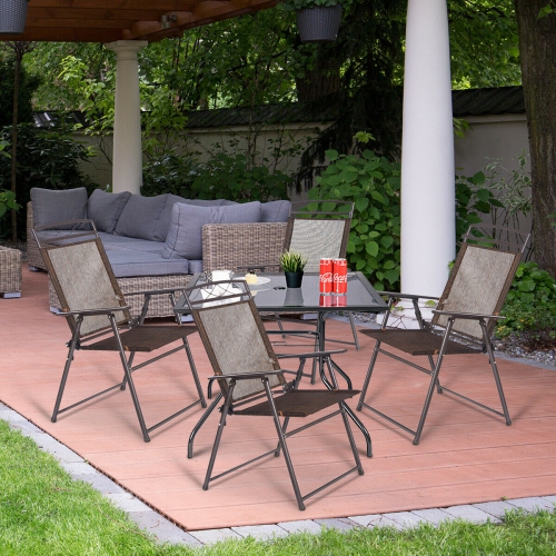 Costway Set of 4 Patio Folding Sling Chairs Steel Camping Deck Garden Pool