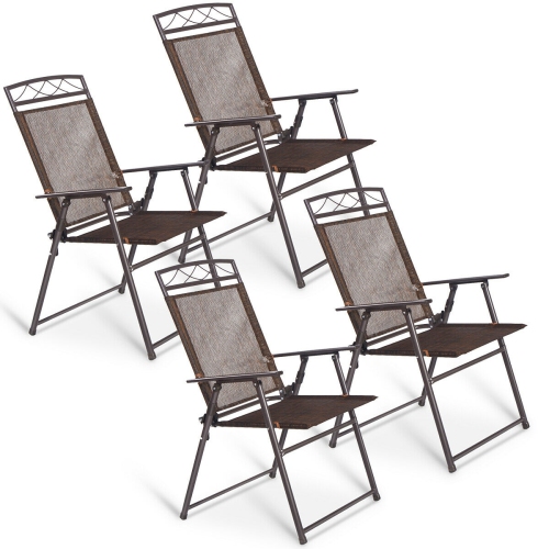 Costway Set of 4 Patio Folding Sling Chairs Steel Camping Deck Garden Pool