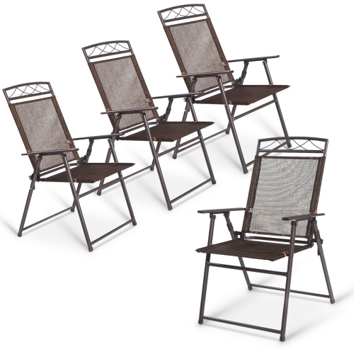 Costway Set of 4 Patio Folding Sling Chairs Steel Camping Deck Garden Pool