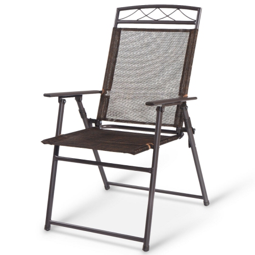 Costway Set of 4 Patio Folding Sling Chairs Steel Camping Deck Garden Pool