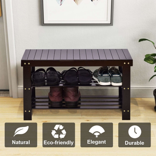 Costway 3 Tier Bamboo Shoe Rack Bench Storage Shelf Organizer Entryway Home