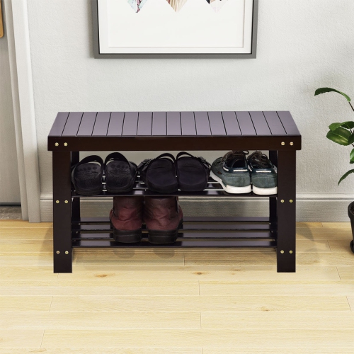 Costway 3 Tier Bamboo Shoe Rack Bench Storage Shelf Organizer Entryway Home