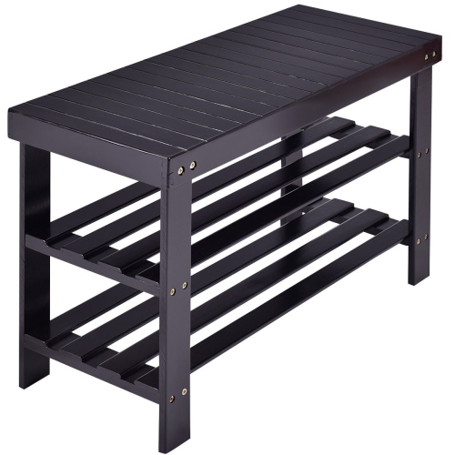 Costway 3 Tier Bamboo Shoe Rack Bench Storage Shelf Organizer Entryway Home