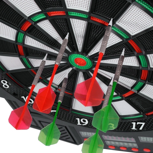 Professional Electronic Dartboard Cabinet Set w/ 12 Darts Game Room LED Display