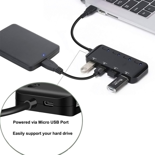 axGear USB 3.0 4 Port HUB w/ on off Switch Portable Slim For Laptop Desktop Macbook