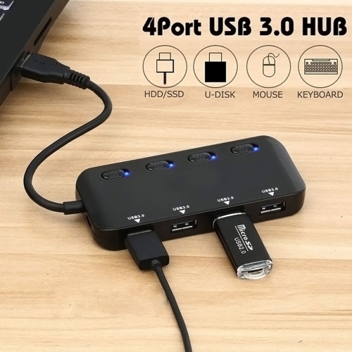 axGear USB 3.0 4 Port HUB w/ on off Switch Portable Slim For Laptop Desktop Macbook