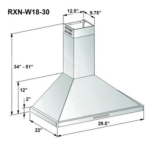 ROXON 900 CFM 30 Inches Range Hood Stainless Steel Wall Mounted Kitchen Exhaust Fan Style RXN-W18-30