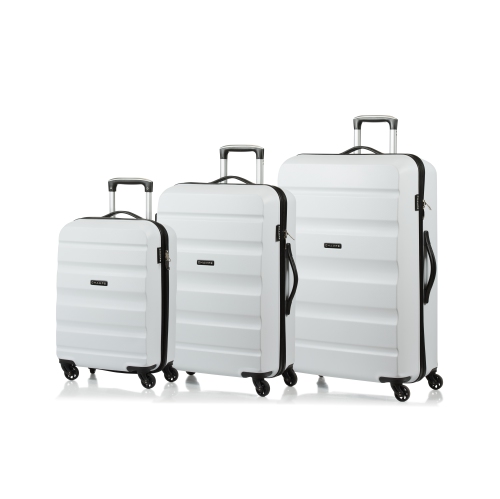 white rolling luggage